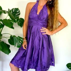 Adrianna Papell 10 Silk Purple Halter Floral Dress